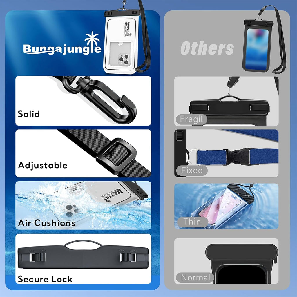 Waterproof Phone Pouch - 2 Pack IP68 Floating Waterproof Phone Case, Dry Bag Beach Cruise Essentials 2026 with Adjustable Lanyard for Iphone 17 16 15 Pro Max / Galaxy S24 S23 (Black and White)
