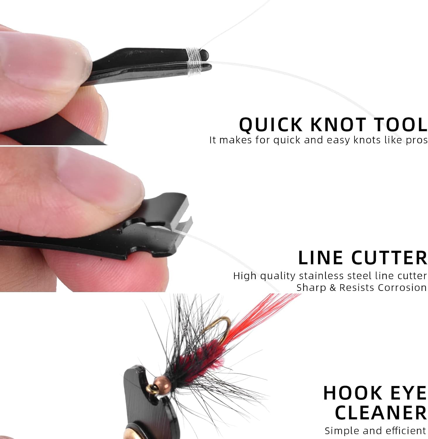 Fly Fishing Tools Kit Includes a Fishing Knot Tool and Line Clipper, Zinger Retractor and Hook Remover Forceps.