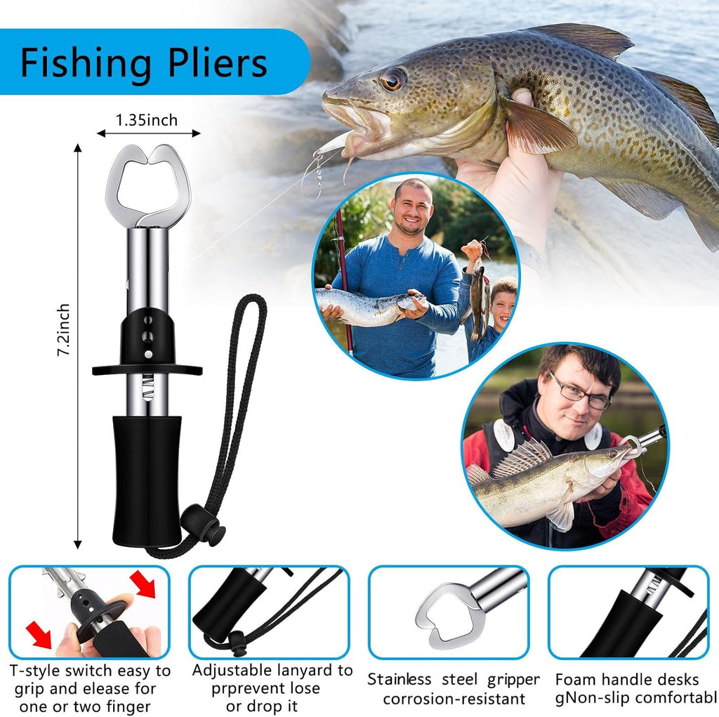 134 Pcs Fishing Tool Kit Fishing Gear and Equipment Fishing Pliers Kit Fish Hook Remover Tool Fishing Lip Gripper Set Fishing Lures Baits Tackle Accessories (Blue, Cute Style)