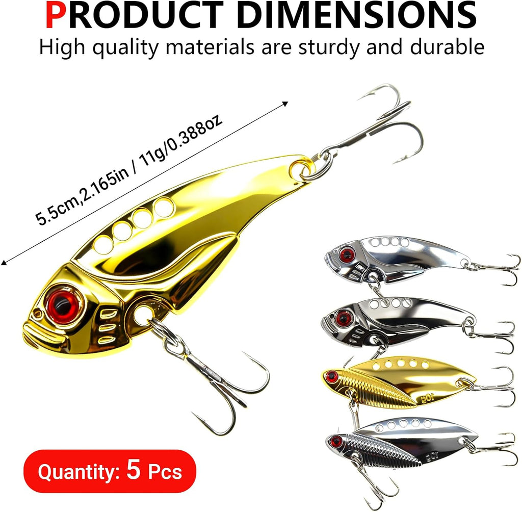 5PCS/10PCS Fishing Lures, Metal VIB Hard Blade Baits, Spinner Spoon Metal Fishing Spoon Crankbaits Swimbaits for Trout Walleye Crappie