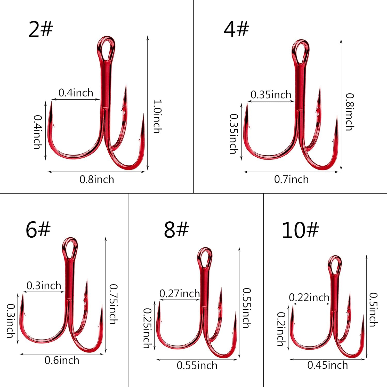 Red Treble Hooks Kit, Circle round Bend Triple Fishing Hooks Stainless Steel Double Split Rings Assorted Fishing Tackle Box Kit for Fishing Gear Equipment Freshwater Saltwater
