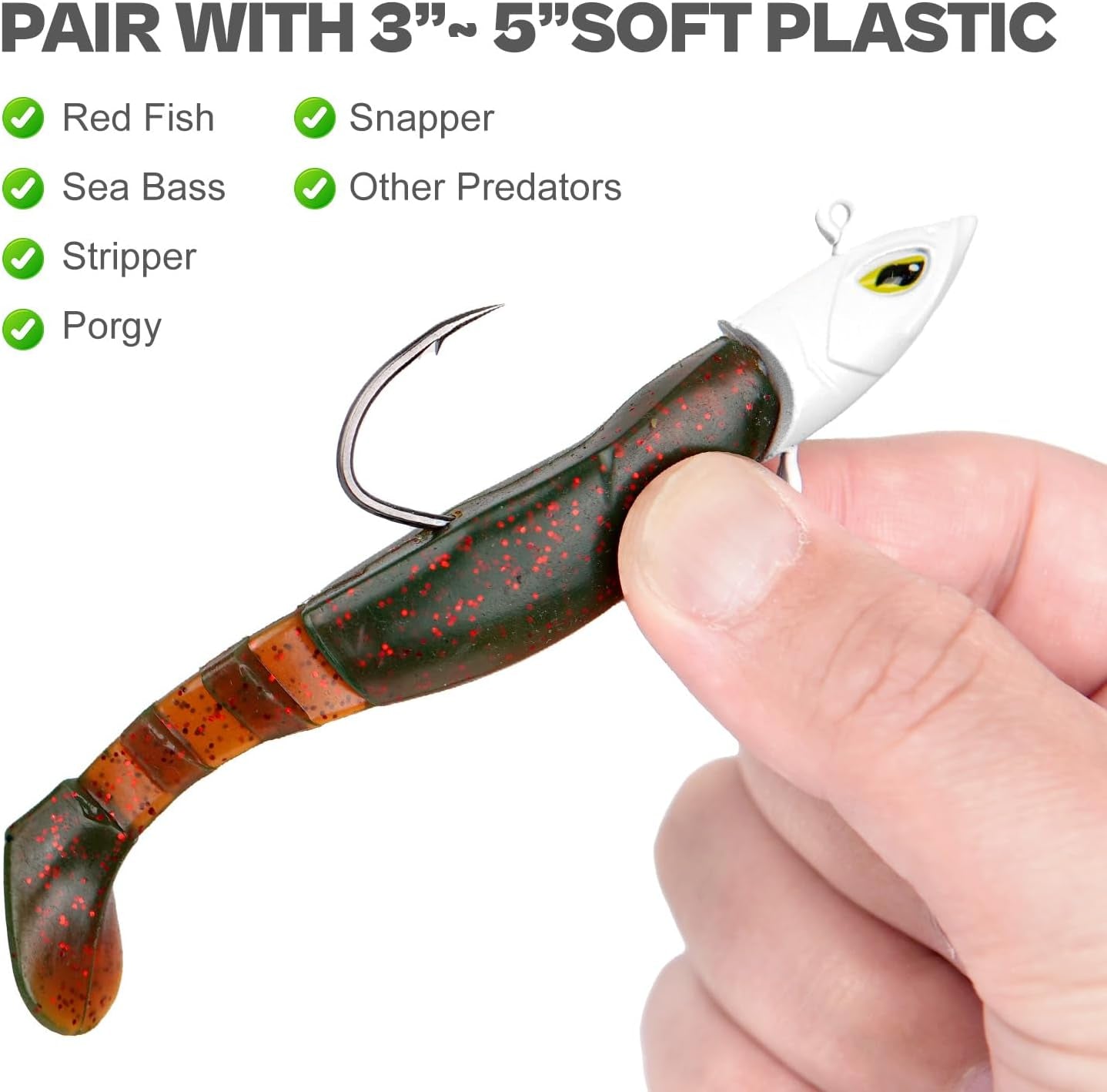 Saltwater Jig Head, Fish Eye Swimbait Jighead for Fishing Inshore/Offshore 1/2 3/4 1 1.5Oz with 7/0 Hooks for Redfish, Stripper, Seabass Etc.