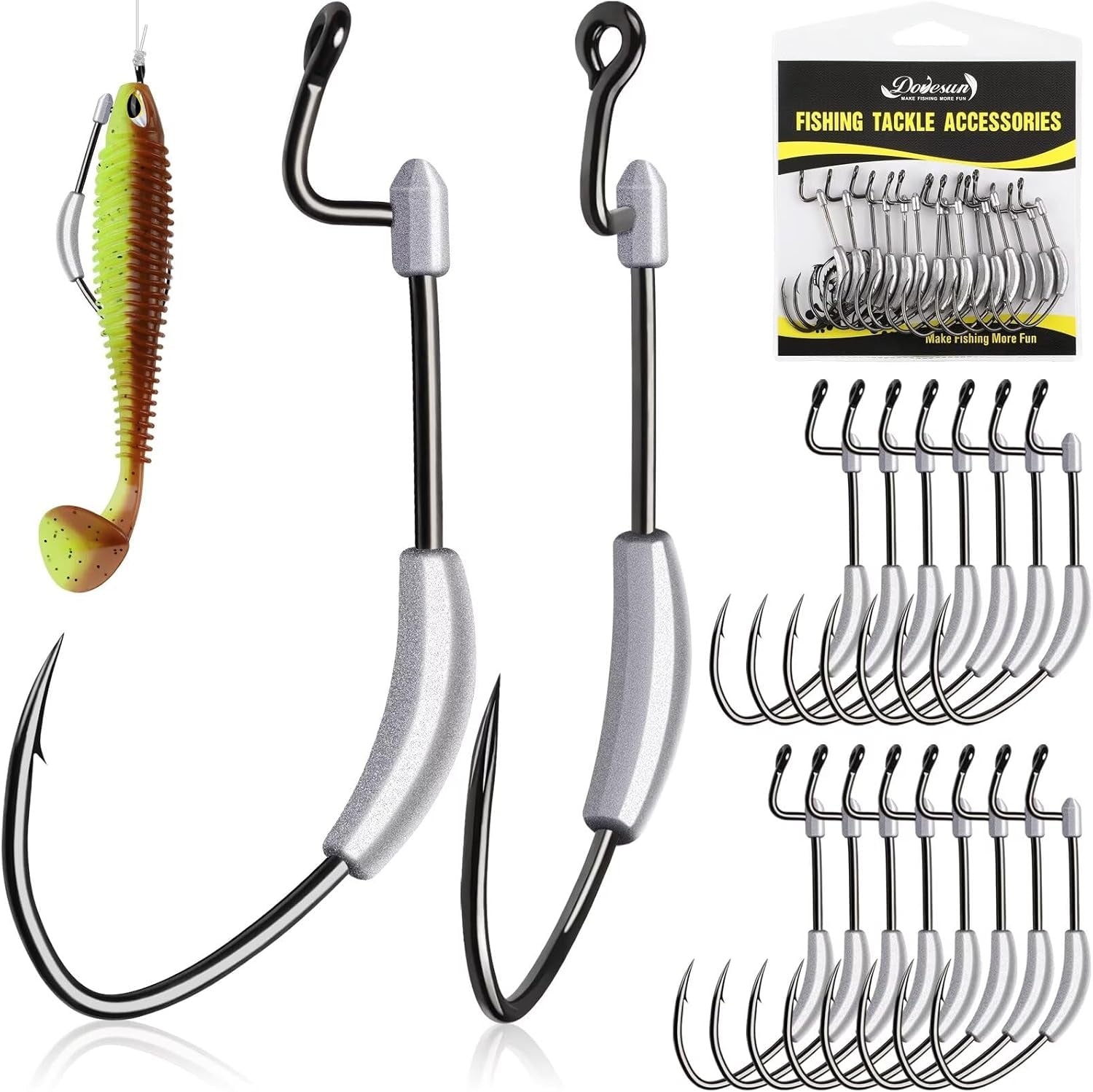 15PCS Weighted Swimbait Hooks EWG Hooks for Bass Fishing Weedless Weighted Hooks Fishing Hooks Freshwater Saltwater Size 3/0 4/0 5/0