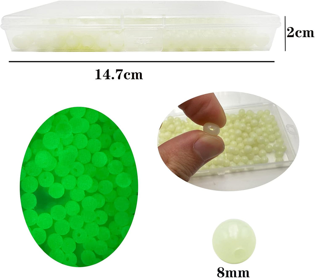 200Pcs 8Mm Glow Soft Plastic round Beads - Rubber Soft Beads Fishing Lures Accessories Box - Green Fishing Bait Eggs