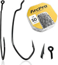 Drop Shot Hooks, 100Pcs Improve EWG Worm Hooks, Bass Fishing Hooks for Freshwater and Saltwater, High Carbon Steel Texas Rig Hooks with Portable Plastic Box, Black