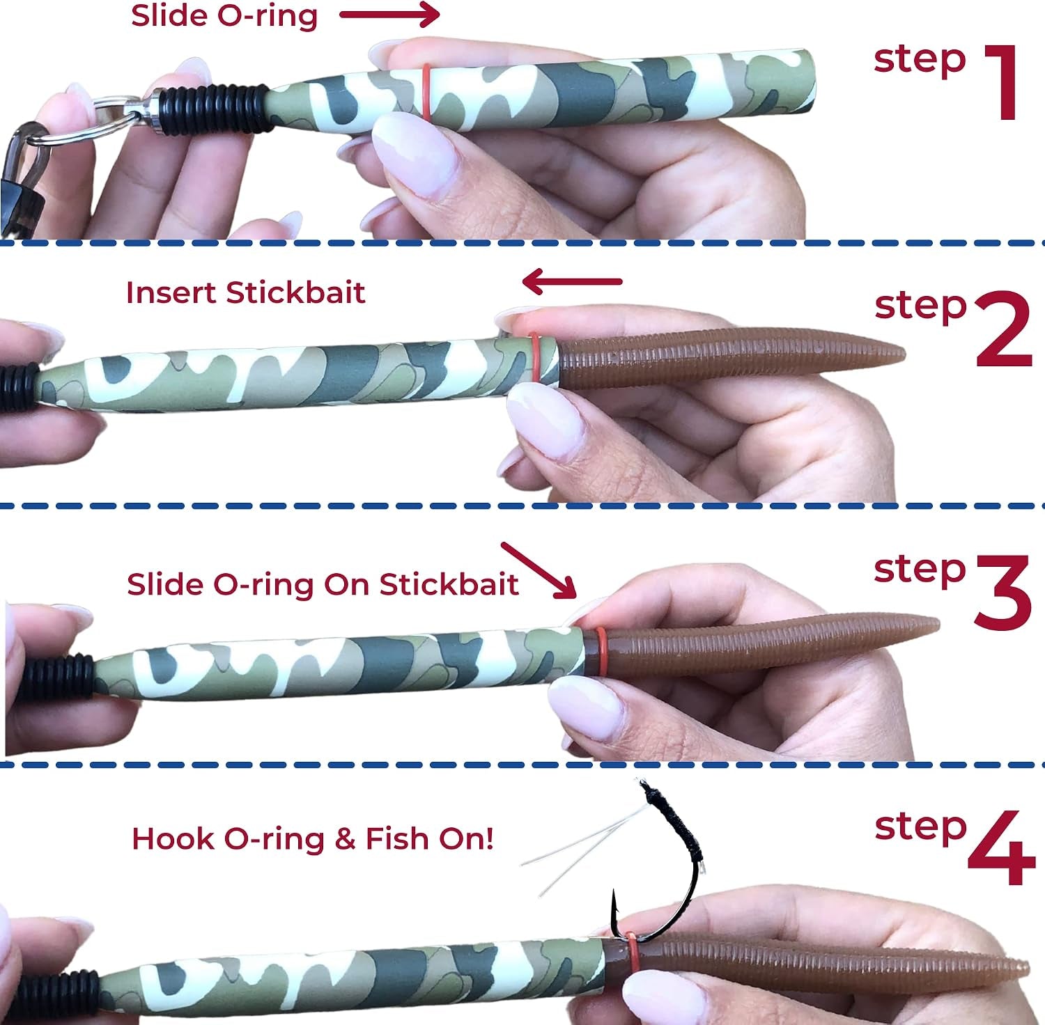 2 Pack Wacky Rig Tool and O Rings (220 or 340Pcs) | Blue + Camouflage Tools for Senkos Stick Bait Neko Ned Finesse Rigging Style Kit Bass Fishing Gear Aluminum Tube (NO Worms or Hooks)