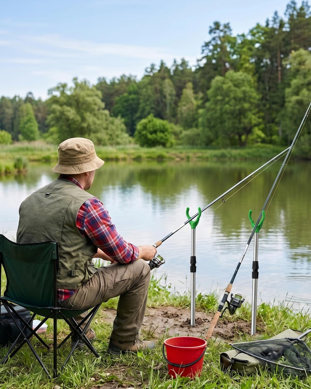 Fishing Rod Holder, Adjustable Telescopic Fishing Pole Holders for Ground Fishing Rod Holders Sand, 6-Pack with Alarm Bells