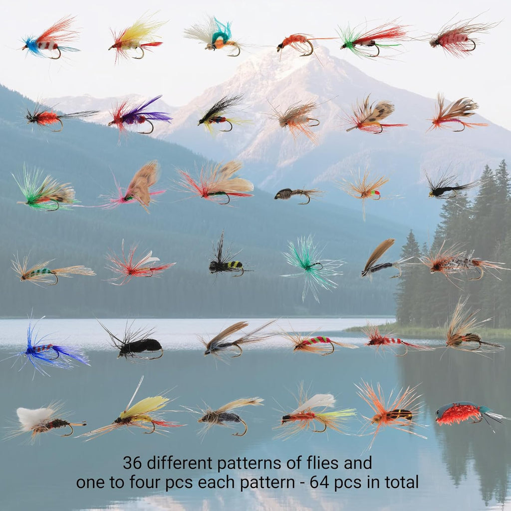 Fly Fishing Kit with Tackle Dry/Wet Fly Handcrafted Lures, Streamer for Trout, Bass, Salmon