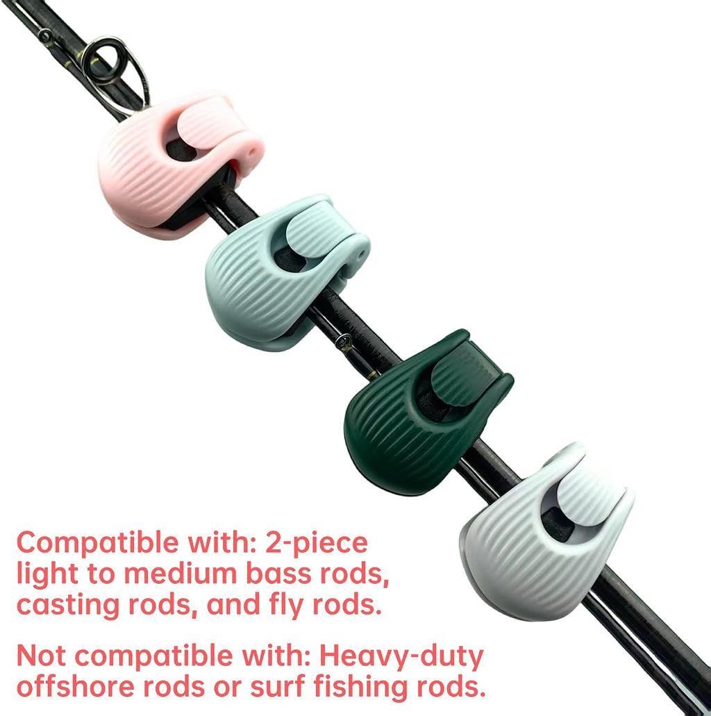 Fishing Rods Belt Rod Straps, Fishing Rod Clip Fit for Casting Rods, Spinning Rods Bass Rod and Fly Rods (4 Color, 4 Pcs) (GREEN)