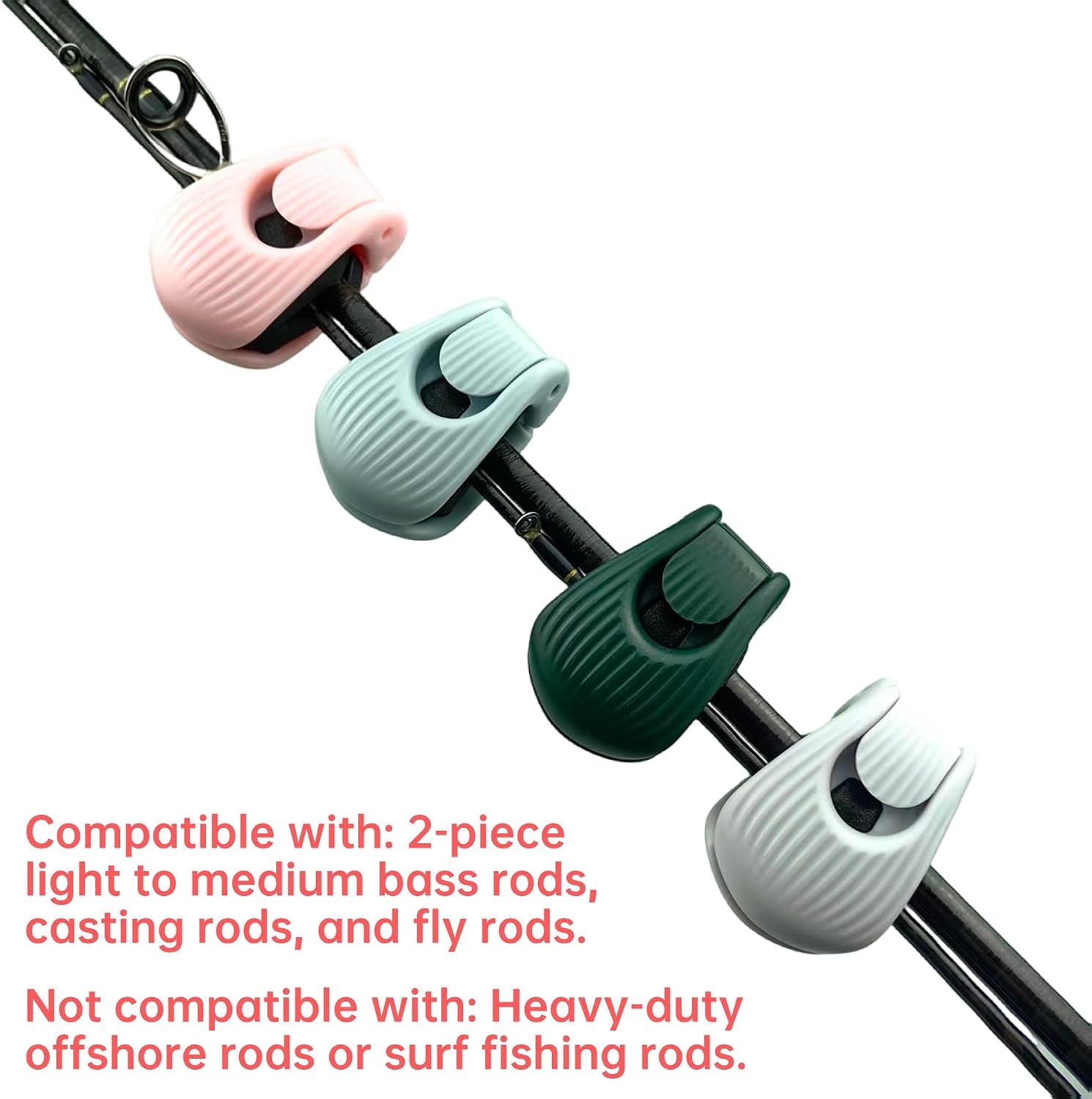 Fishing Rods Belt Rod Straps, Fishing Rod Clip Fit for Casting Rods, Spinning Rods Bass Rod and Fly Rods (4 Color, 4 Pcs) (GREEN)