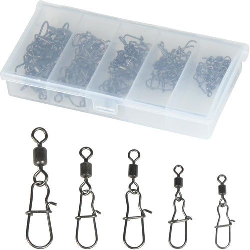 50 Pack Fishing Swivels, 5 Sizes Barrel Swivels with Snaps for Fishing Tackle Accessories