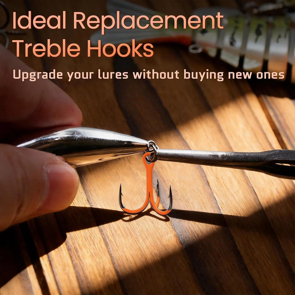 Fishing Treble Hooks, 10Pcs Triple Hooks High Carbon Steel Barbed Sharp, Replacement Hooks on Hard Lures for Freshwater Saltwater