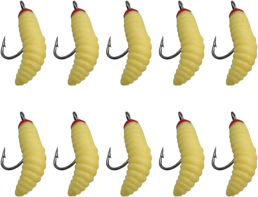 10Pcs Maggots Fishing Bait - Beige Fake Maggots - Soft Bait - Trout, Crappie, Pan Fish Fly Fishing