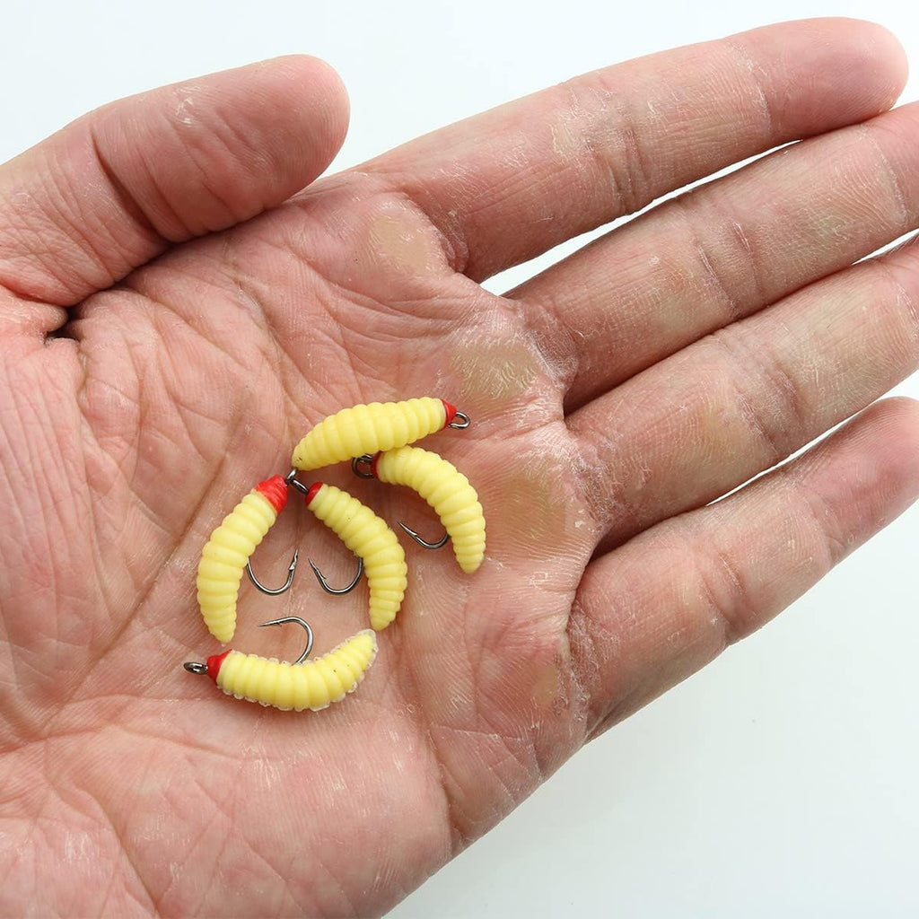 10Pcs Maggots Fishing Bait - Beige Fake Maggots - Soft Bait - Trout, Crappie, Pan Fish Fly Fishing