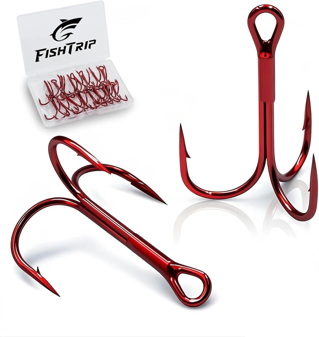 Fishing Treble Hooks Red, 25Pcs Triple Hooks High Carbon Steel Barbed Sharp, Replacement Fishing Hooks on Hard Lures for Freshwater Saltwater