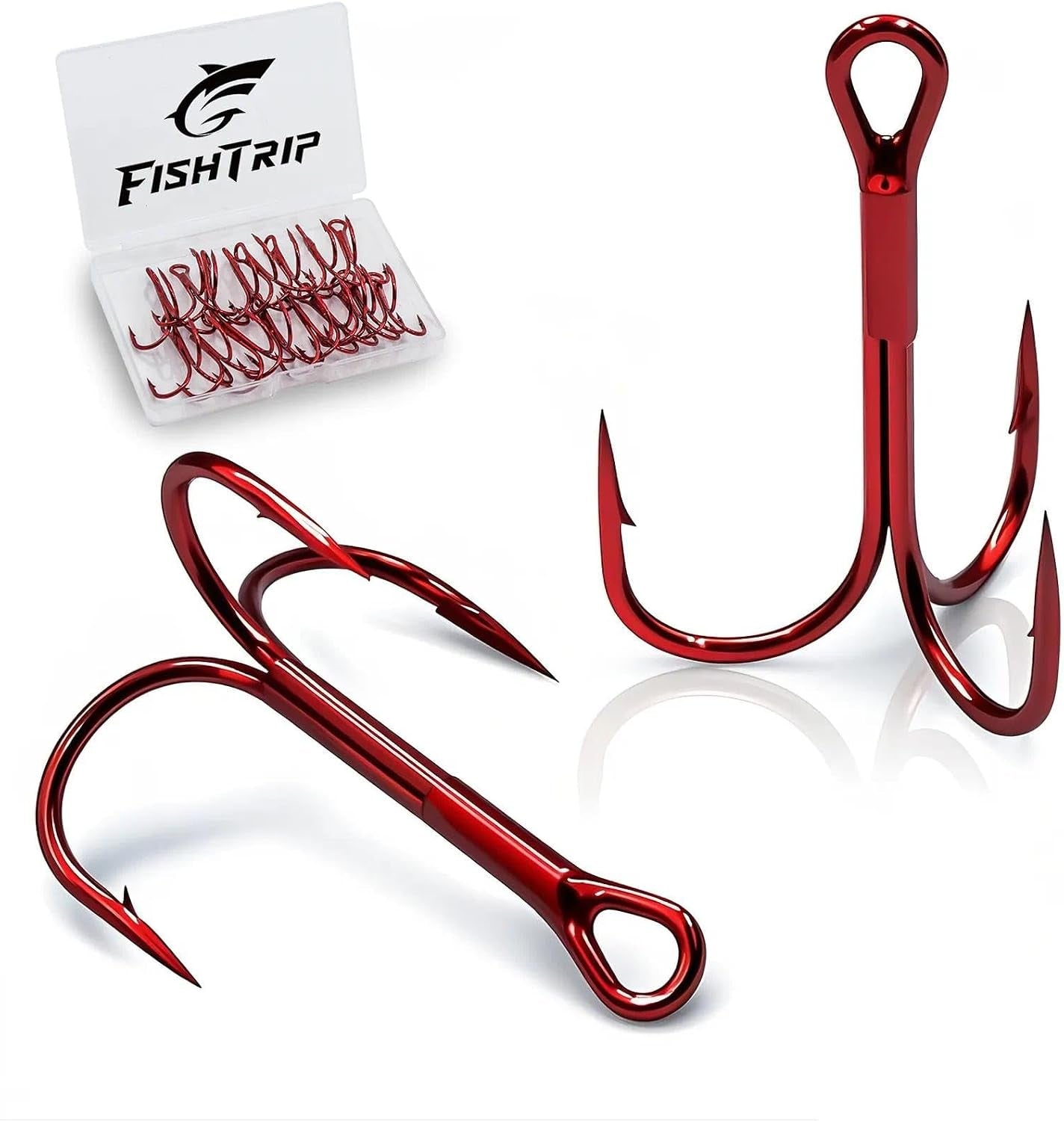 Fishing Treble Hooks Red, 25Pcs Triple Hooks High Carbon Steel Barbed Sharp, Replacement Fishing Hooks on Hard Lures for Freshwater Saltwater