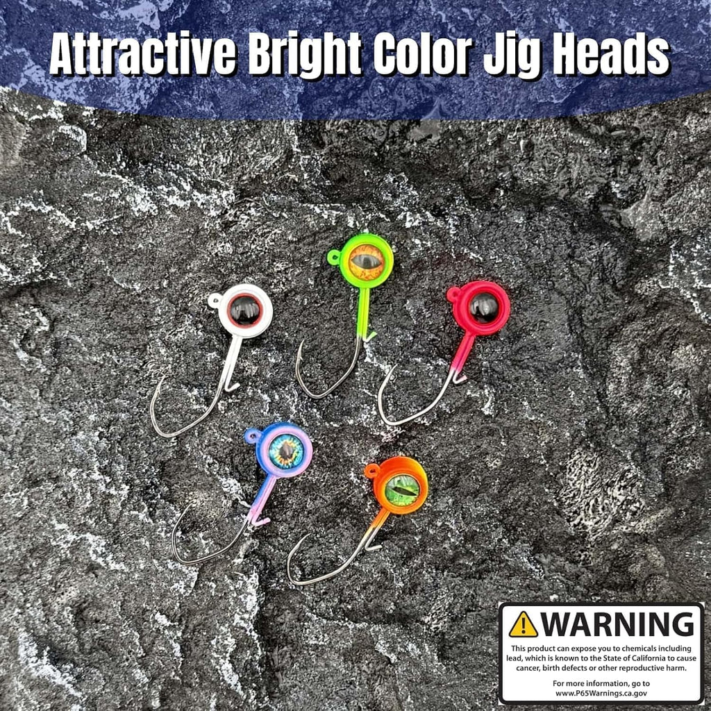 60Pcs Big Eye Crappie Jig Heads Kit, Bright Color Panfish Fishing Jig Heads Hook with Wired Bait Keeper Swimbait Jighead for Crappie Walleye 3 Sizes 1/32Oz 1/16Oz 1/8Oz