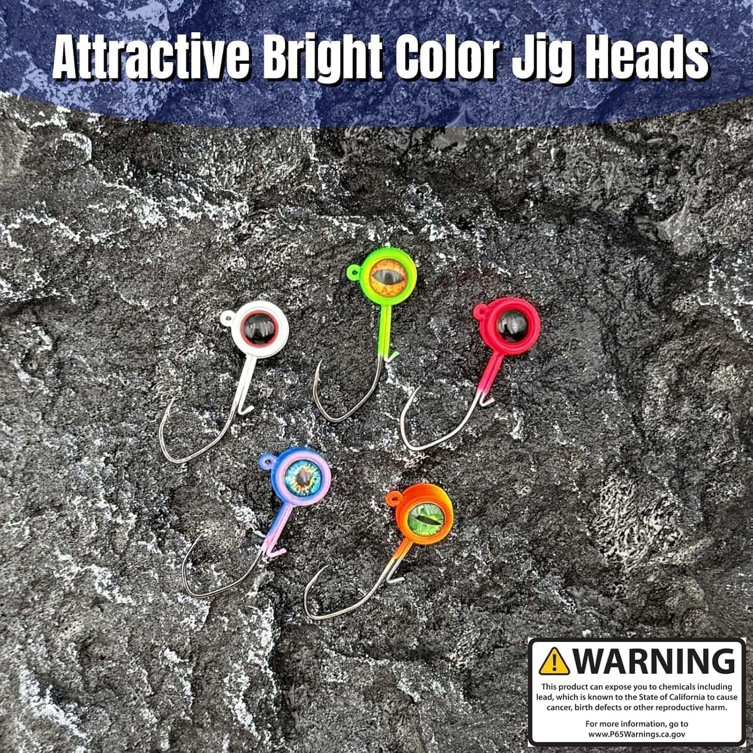 60Pcs Big Eye Crappie Jig Heads Kit, Bright Color Panfish Fishing Jig Heads Hook with Wired Bait Keeper Swimbait Jighead for Crappie Walleye 3 Sizes 1/32Oz 1/16Oz 1/8Oz