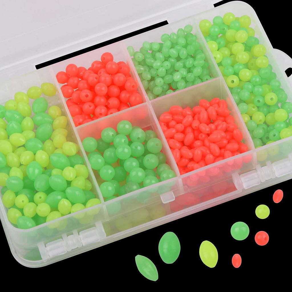 Soft Fishing Beads Assortment Kit,1000Pcs Glow Beads Fishing Bait Eggs Luminous Oval round Plastic Rig Beads Fishing Tackle Saltwater for Steelhead Trout