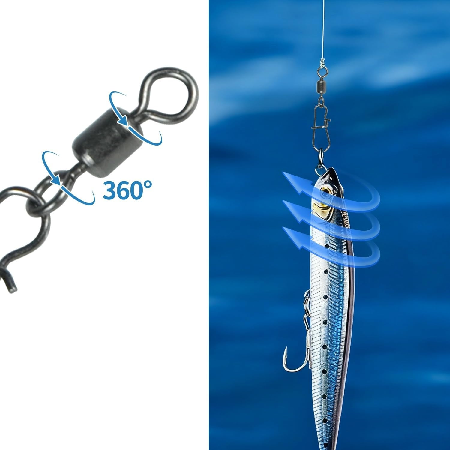 50 Pack Fishing Swivels, 5 Sizes Barrel Swivels with Snaps for Fishing Tackle Accessories