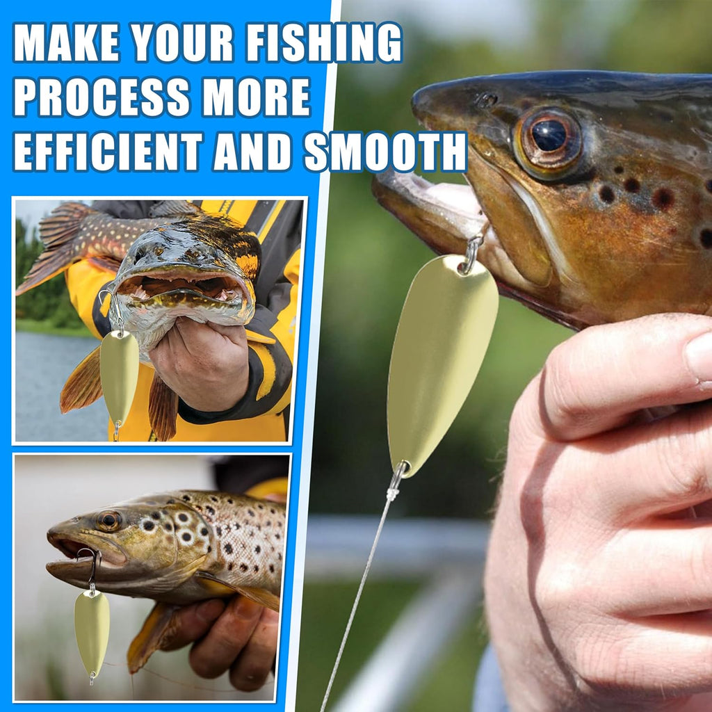 Fishing Spoons Metal Fishing Lures Kit, 5Pcs Gold Metal Jigging Trout Lures Casting Trolling Spoon with with Treble Hooks for Trout Bass Pike Walleye Crappie Bass Salmon