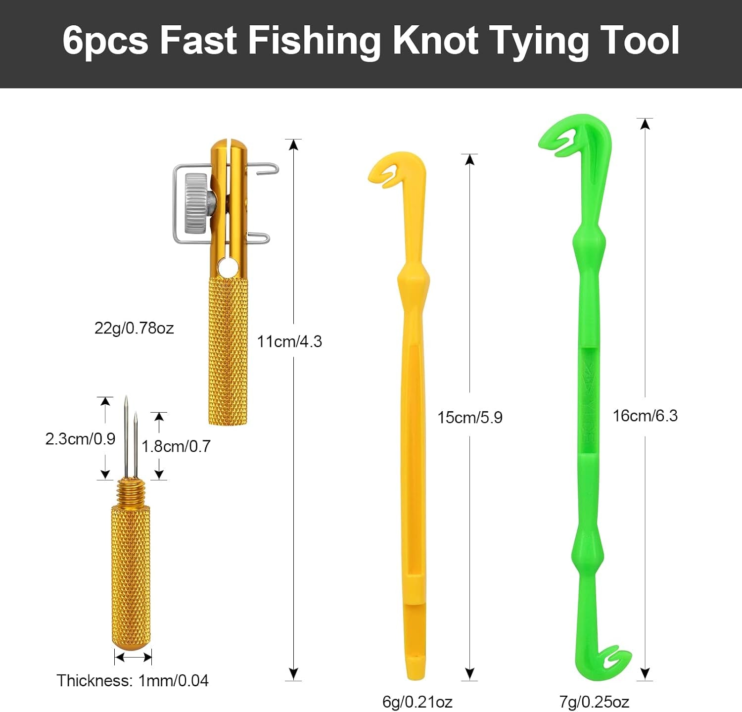 6 Pcs Fish Hook Line Quick Fishing Knot Tying Tool Kit with Disgorgers, Tie Fast Metal Fishing Line Tieing Tool, Portable Tying Knotting Tool for Fly Fishing Sea Fishing Casting Fishing
