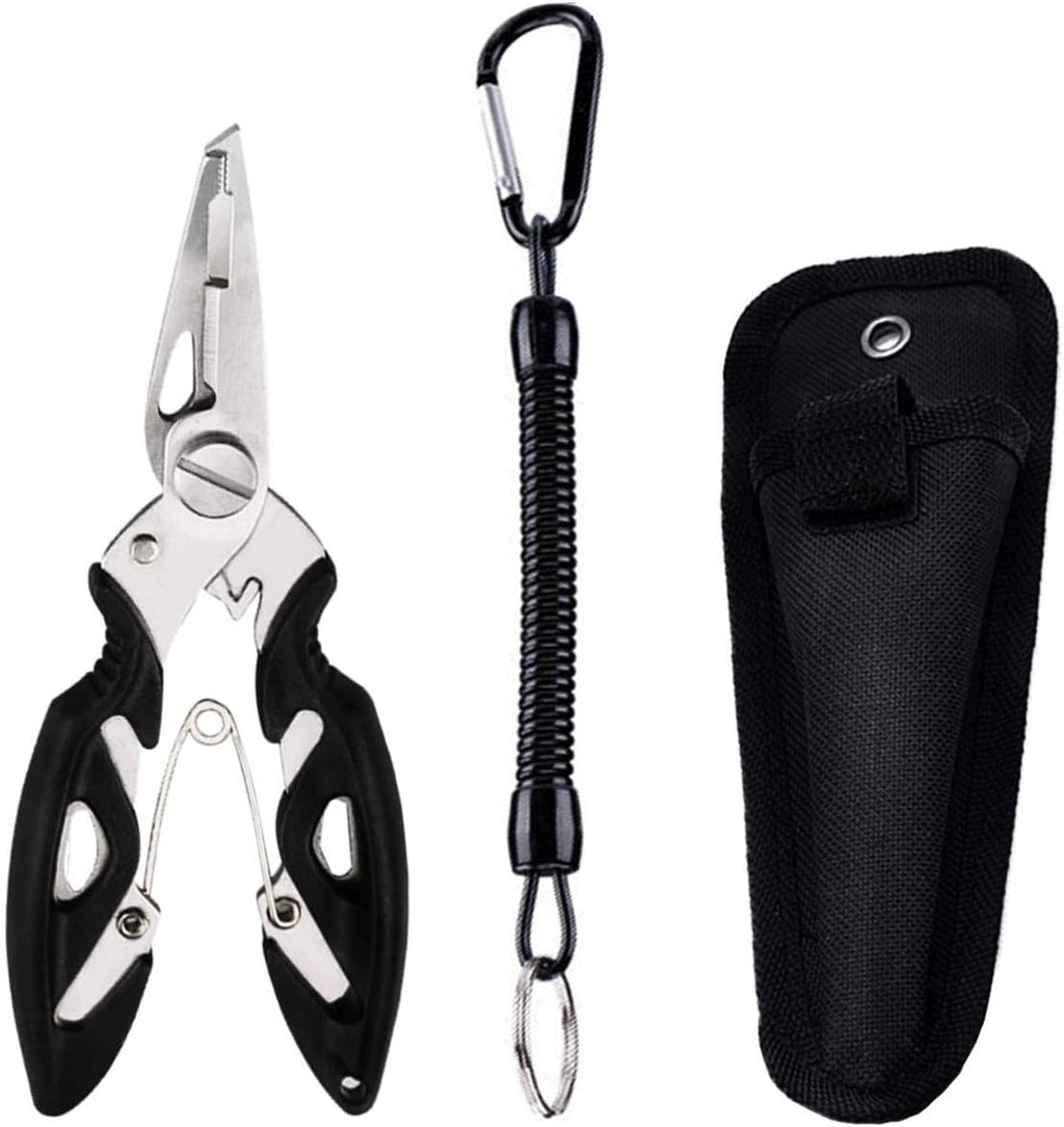 Fishing Pliers, Multi-Function Hook Remover Split Ring Fishing Gears Accessories, Stainless Steel Line Cutter with Sheath and Lanyard Fly Fishing Tools Set