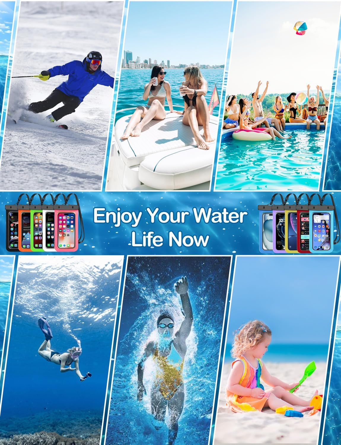 Waterproof Phone Pouch,3 Pack Multicolor Cell Phone Waterproof Case Dry Bag,Protection Level: Ip68,Beach Cruise for Apple Iphone,Samsung,And More,Lanyard Included,(Fits up to 8.3”),Red,Purple,Yellow