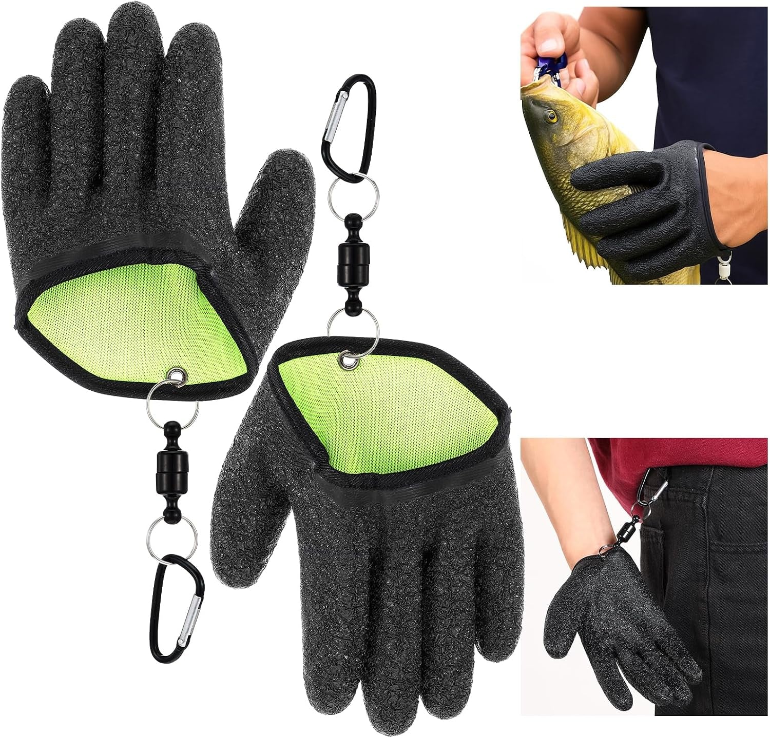 2 Pcs Fishing Gloves with Magnet Release Professional Catch Fish Gloves Non-Slip Waterproof Fish Glove Textured Grip Palm Glove Fisherman Fishing Accessories for Men Women Handling Catching Cleaning