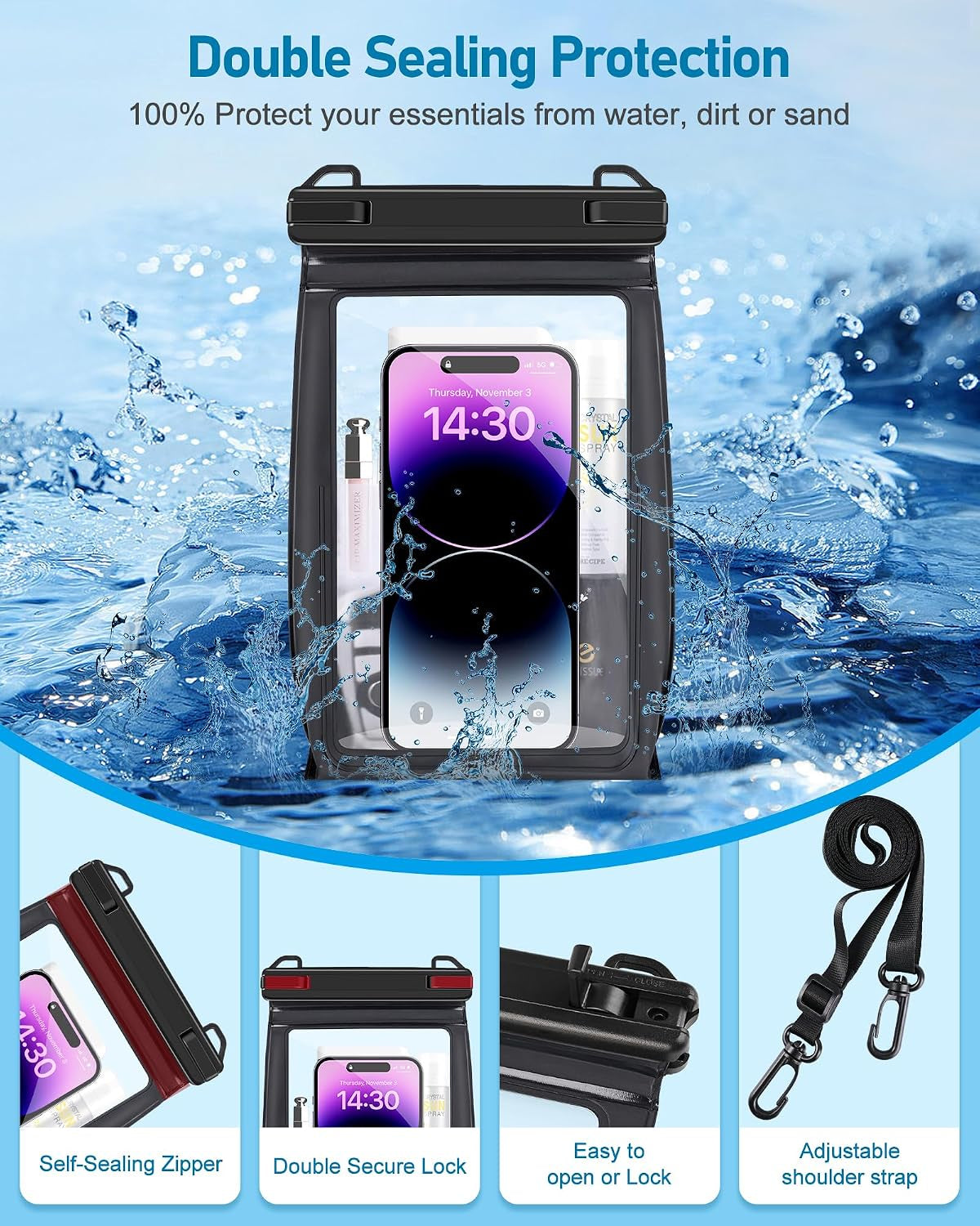 Large Capacity Waterproof Phone Pouch, Floating Dry Bag for Iphone 17 16 13 12 11 Pro Max Galaxy S22 S21 Waterproof Bag Sunscreen Glasses Storage Dry Pouch for Swimming Rafting Boating