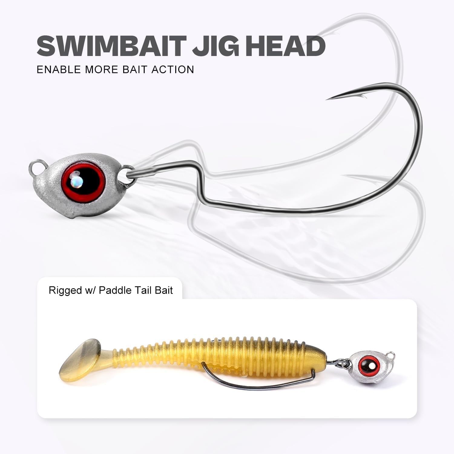 OJY&DOIIIY Fish Eye Swimbait Jig Heads, 12/20 Pack Weighted Hooks for Texas Rig or Ned Rig Fishing 1/8 3/16 1/4 3/8 Oz