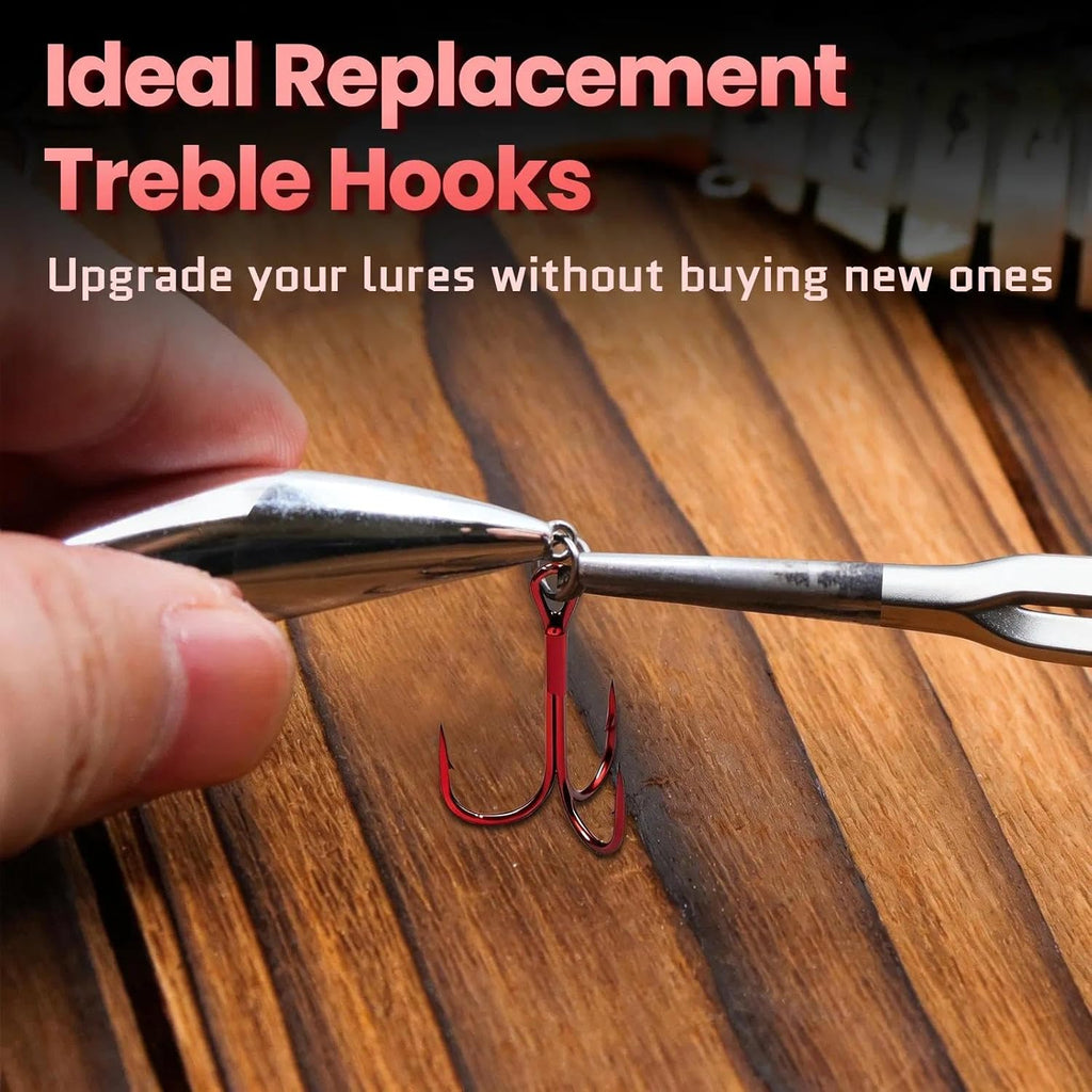 Fishing Treble Hooks Red, 25Pcs Triple Hooks High Carbon Steel Barbed Sharp, Replacement Fishing Hooks on Hard Lures for Freshwater Saltwater