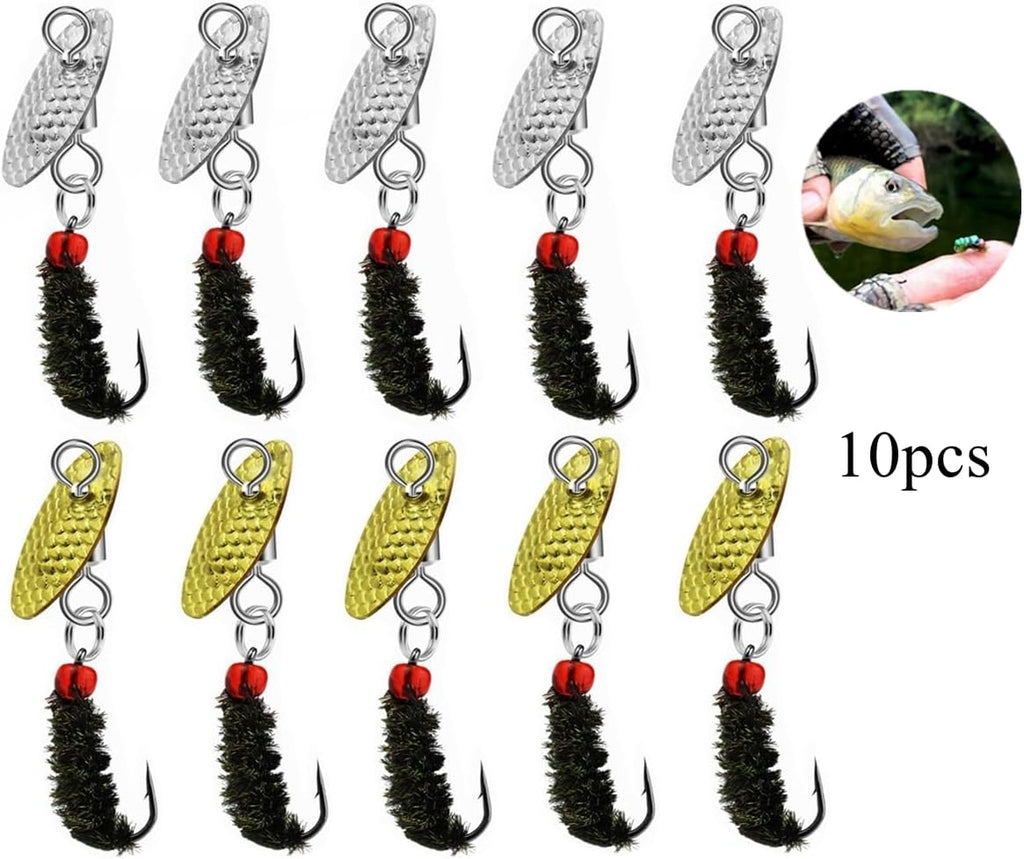 Fly Fishing Fly Kit, Handmade Fly Fishing Lures Dry Fly Wet Fly, Spinners Bait Fishing Spinners Lures Hook for Bass Salmon Trout Pike (10Pcs)