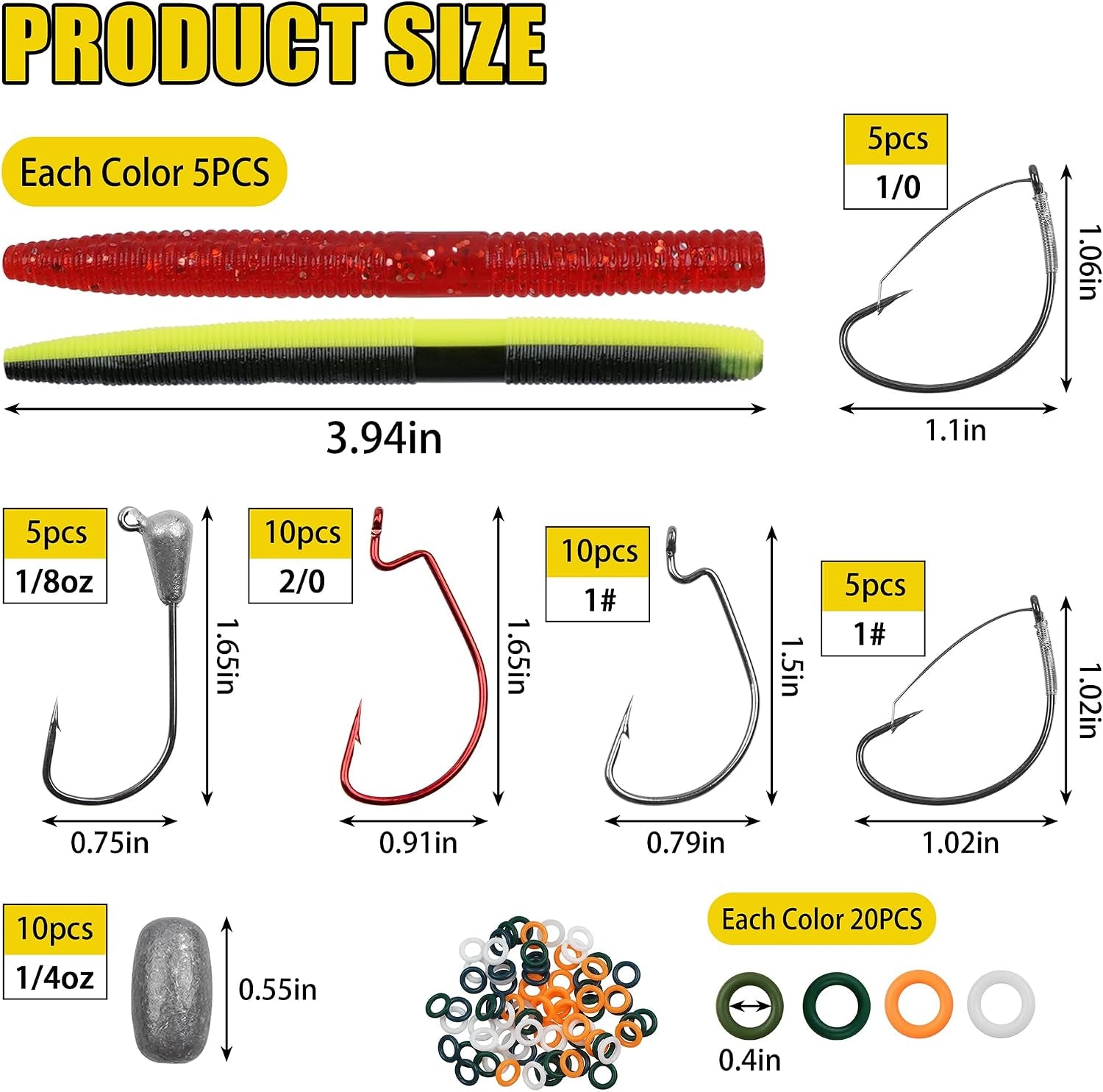 Wacky Rig Kit for Bass Fishing,136Pcs Fishing Box Including Jig Head,Weedless Hooks,O-Rings,Worm Bait,Fishing Hooks,Weight Sinker,Wacly Rig Tools for Saltwater Freshwater
