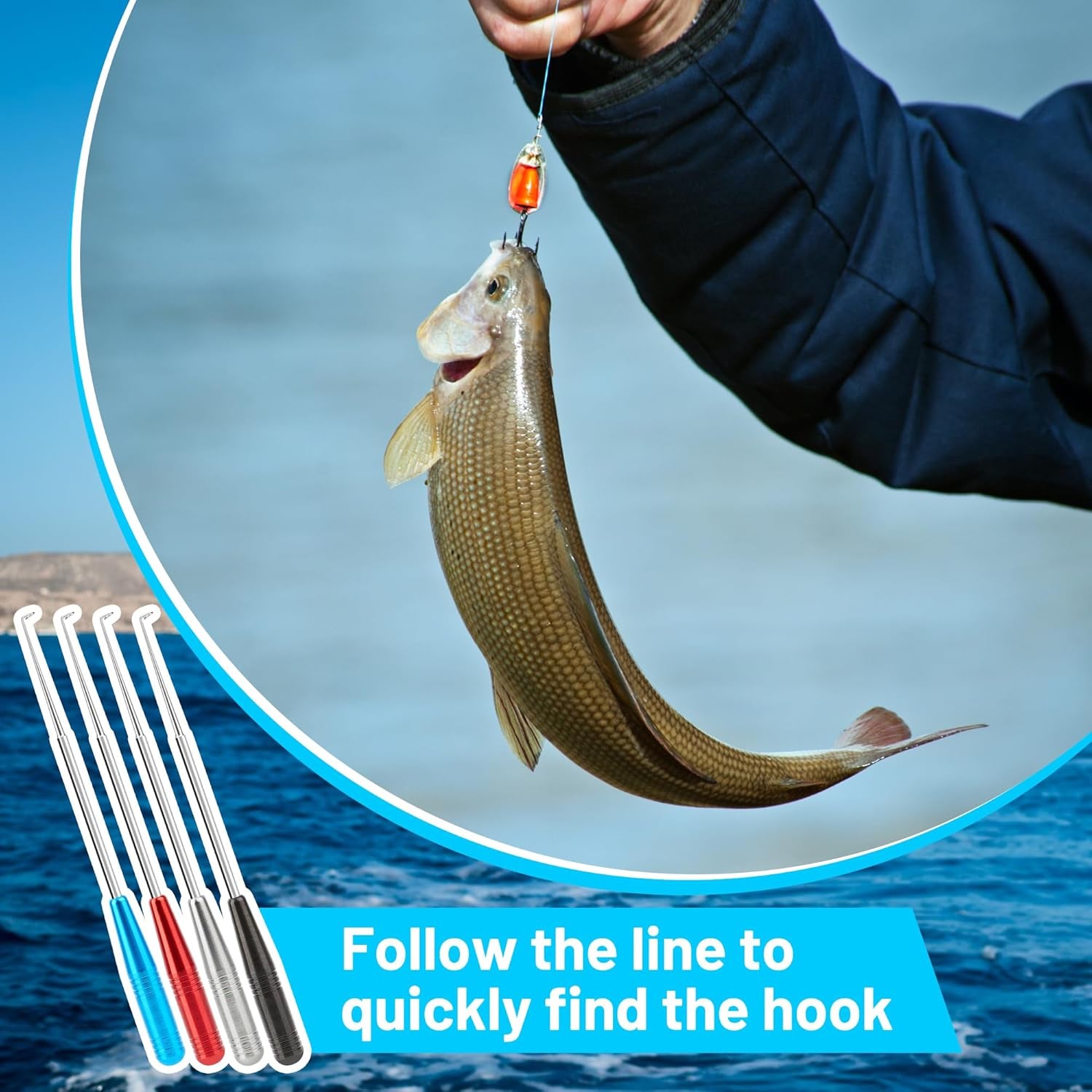 Fish Hook Remover Tool, 4PCS Fishing Hook Quick Removal Device, Fishing Gear Security Equipment Kits for Adult, Hook Extractor Accessories Tools with Storage Tube