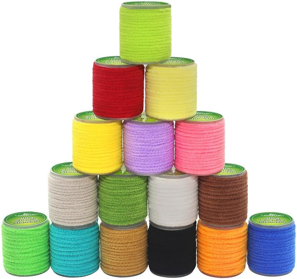 Chenille Fly Tying Materials 16-Color Kit Fly Tying Supplies for Crappie Jigs, Wooly Buggers, Streamers