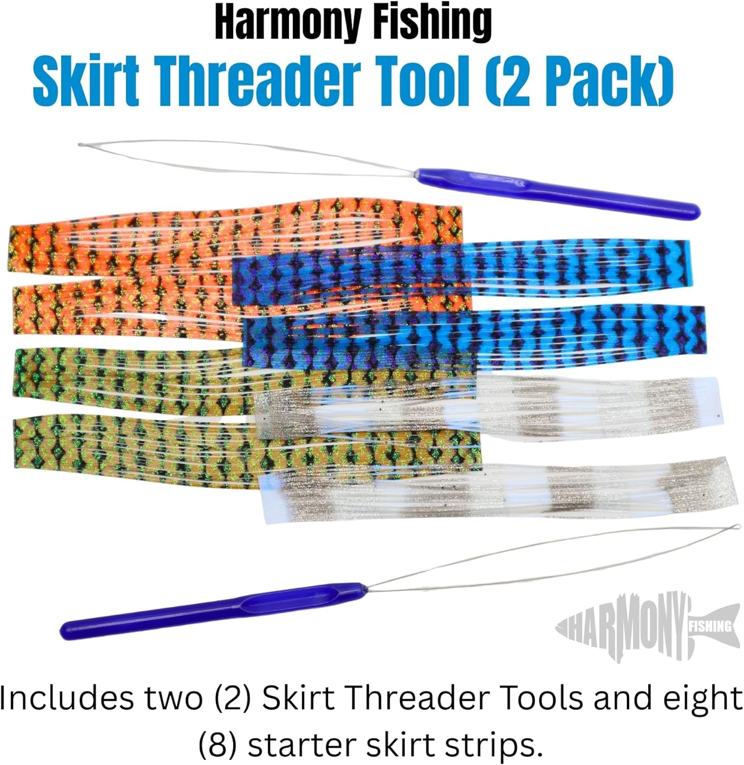 Harmony Fishing – Skirt Threader Tool (2-Pack + 8 Silicone Skirts) - Create Custom Fuzzy Dice Style Bass Baits