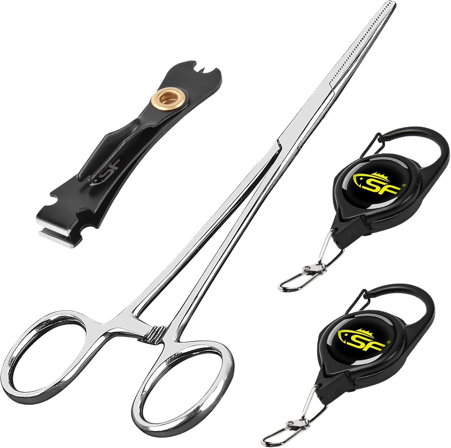 Fly Fishing Tools Kit Includes a Fishing Knot Tool and Line Clipper, Zinger Retractor and Hook Remover Forceps.