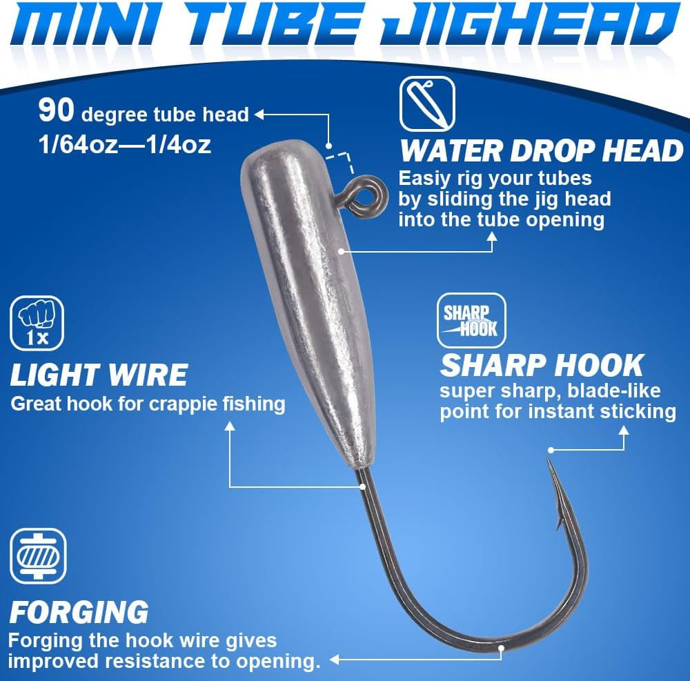 Tube Jig Heads for Crappie, Panfish, and Bass Fishing - 24 Pack