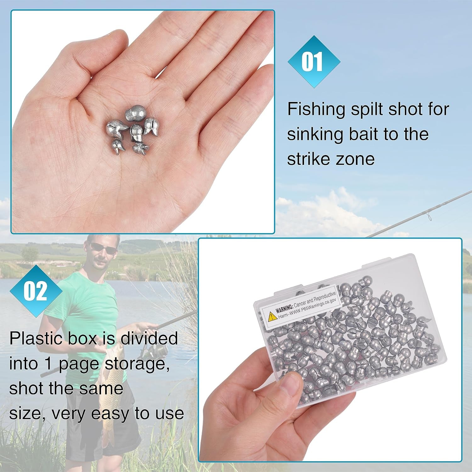 Split Shot Fishing Weight 110Pcs Fishing Weights Sinkers Removable Clip on Fly Fish Line round Lead Weights for Bass Trout Walleye