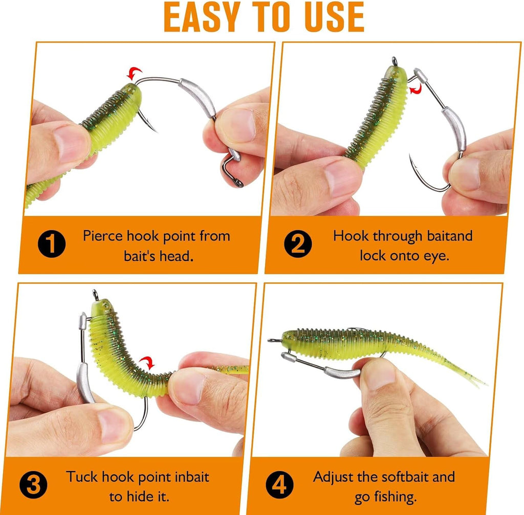 15PCS Weighted Swimbait Hooks EWG Hooks for Bass Fishing Weedless Weighted Hooks Fishing Hooks Freshwater Saltwater Size 3/0 4/0 5/0