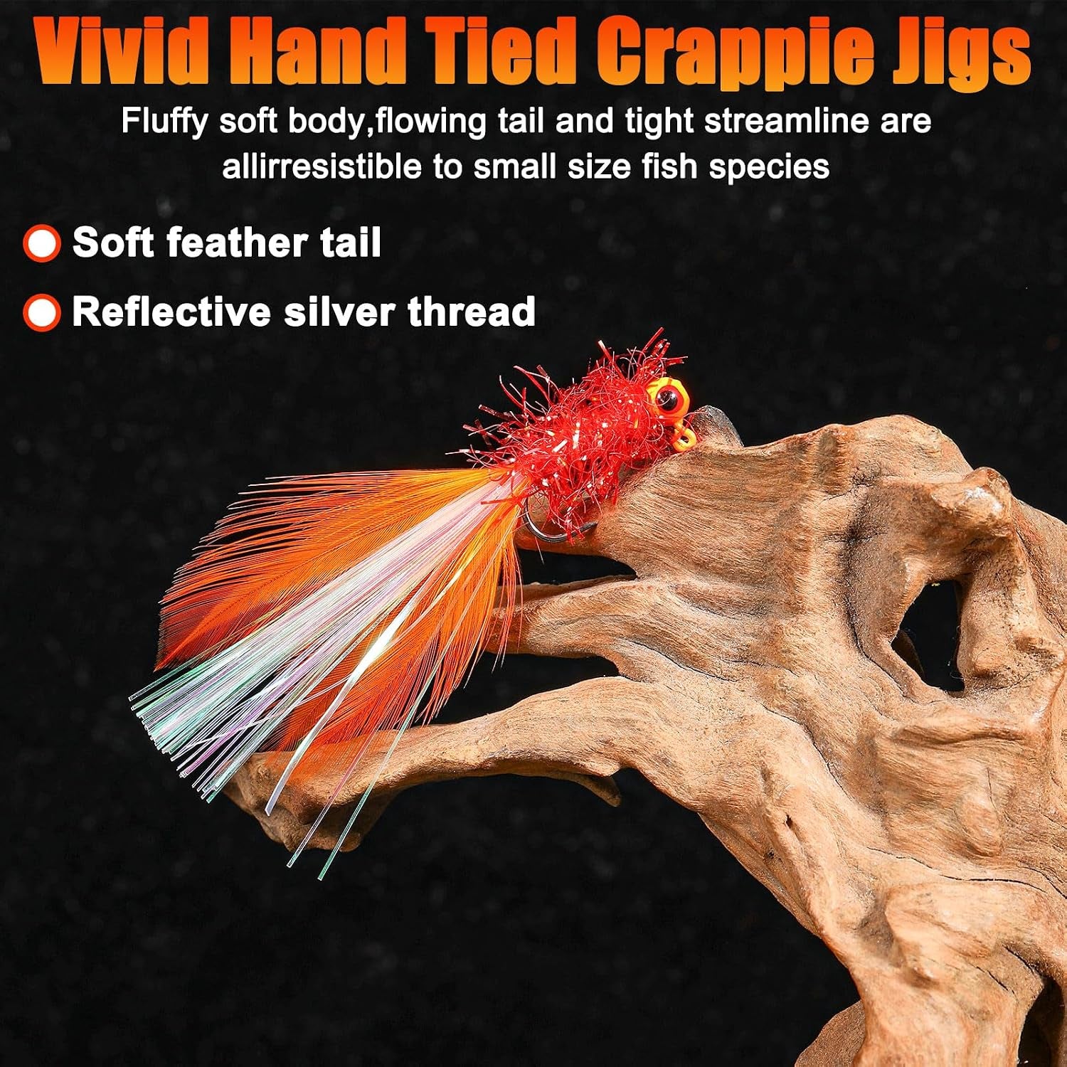 60 Pcs Crappie Jigs Marabou Jig Heads with Feather Hand Tied Marabou Fishing Hair Jigs Rainbow Fishing Lures Kit for Panfish Sunfish Walleye, 1/32 Oz