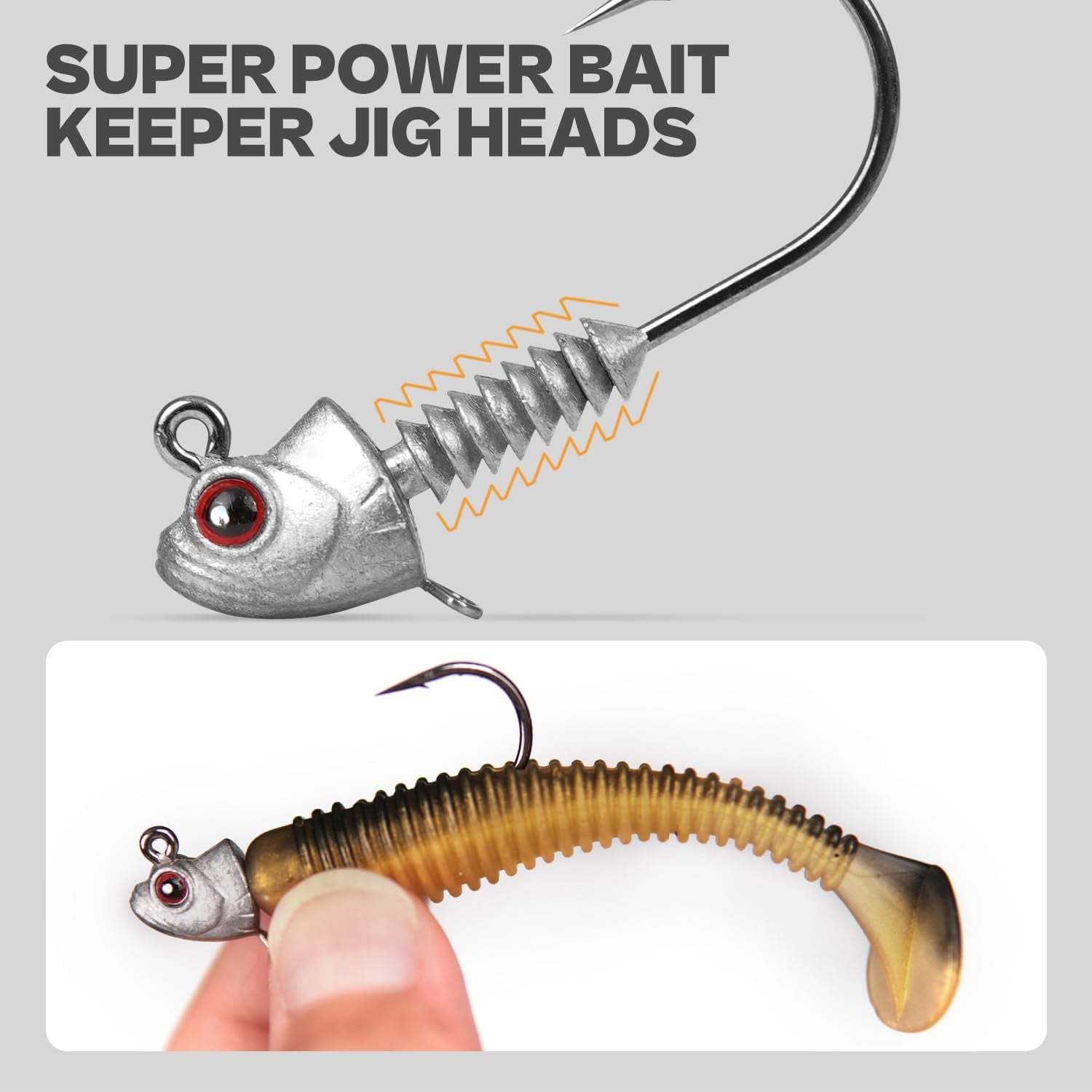 Swimbait Jig Heads with Stacked Cone Keeper, Minnow Style Eye Fishing Jighead 3/16 1/4 3/8 1/2Oz (15 Pcs)