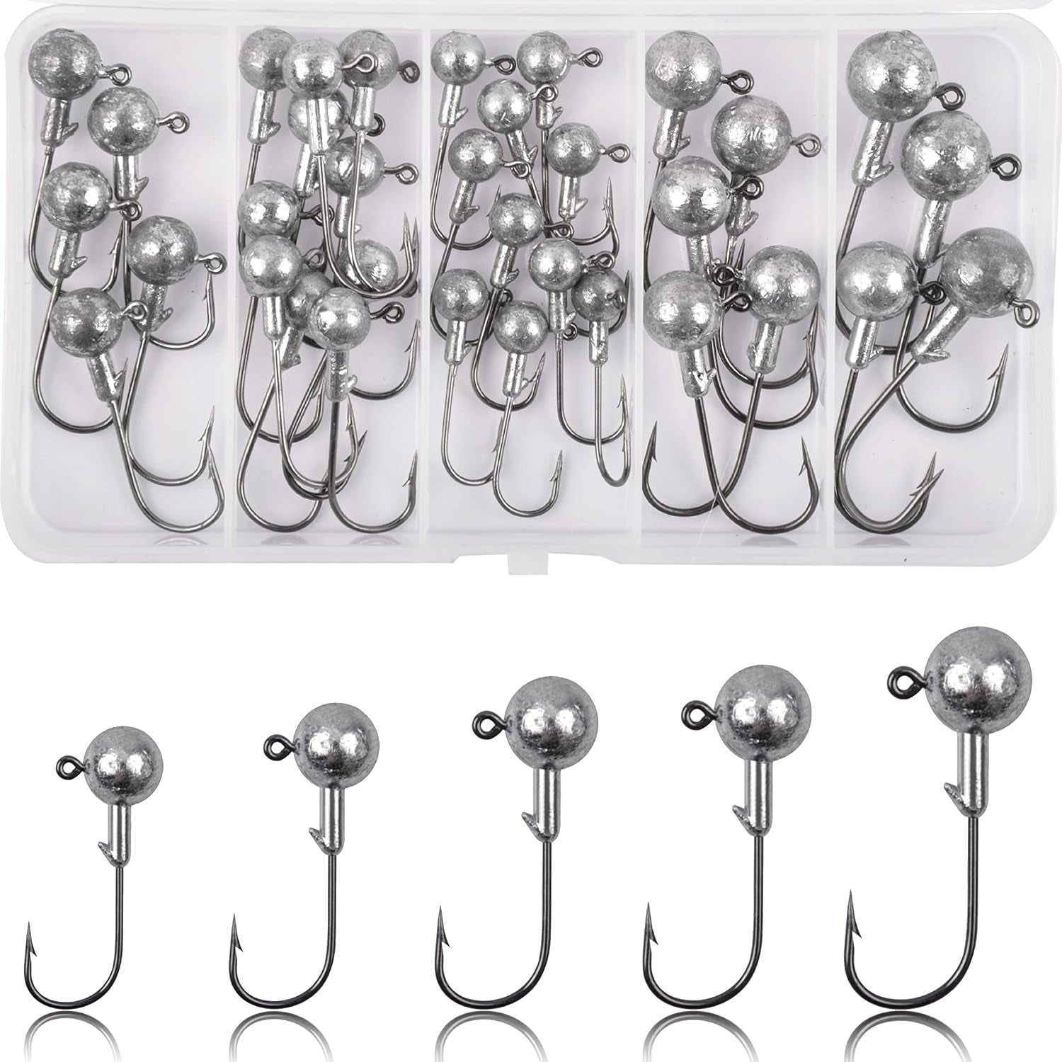Jig Heads Fishing Hooks Set,Unpainted Jig Heads round Ball Crappie Jigs Sharp Swimbait Jig Heads for Bass Trout Crappie Walleye Saltwater Freshwater Fishing