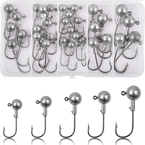 AGOOL Unpainted Round Jig Heads - Mixed Weights, 34-Pack