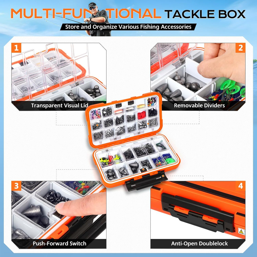 Fishing Gear Accessories Kit, 449PCS Fishing Tackle Box with Tackle Included, Fishing Hooks, Fishing Weights Sinkers, Jig Heads, Fishing Tackle Set Equipment for Bass Trout, Gifts for Men