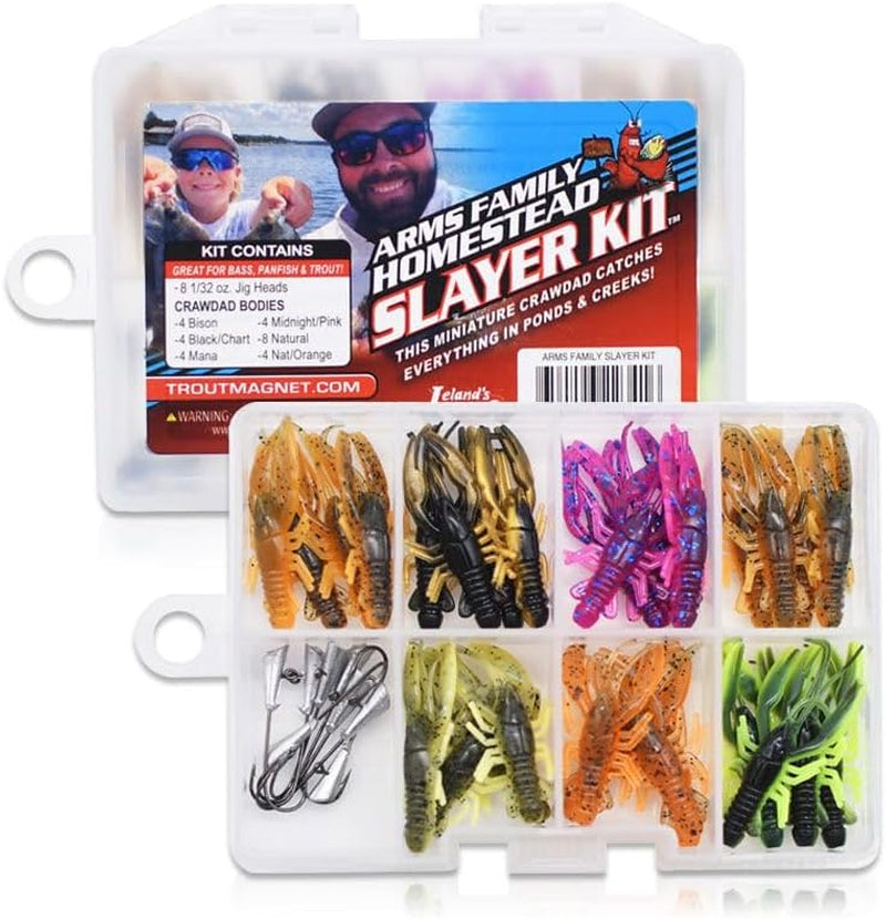 Arms Family Homestead Slayer Kit - 36 Piece Crawfish Imitation Fishing Kit - Perfect for Creeks and Ponds -Made in the USA