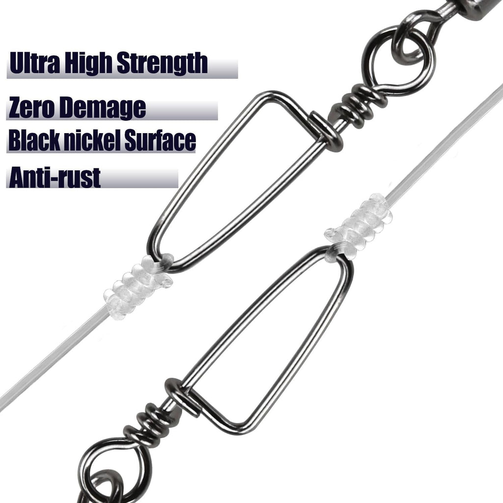 Fishing Snap Swivel High Strength Rolling Swivel with Coastlock Snap Steel Swivel 100LB Saltwater Freshwater Fishing Corrosion Resistant 50Pcs