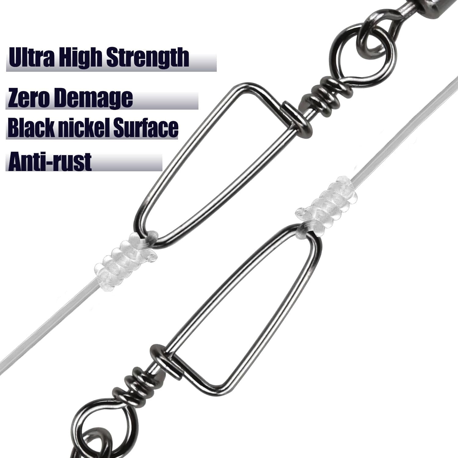 Fishing Snap Swivel High Strength Rolling Swivel with Coastlock Snap Steel Swivel 100LB Saltwater Freshwater Fishing Corrosion Resistant 50Pcs