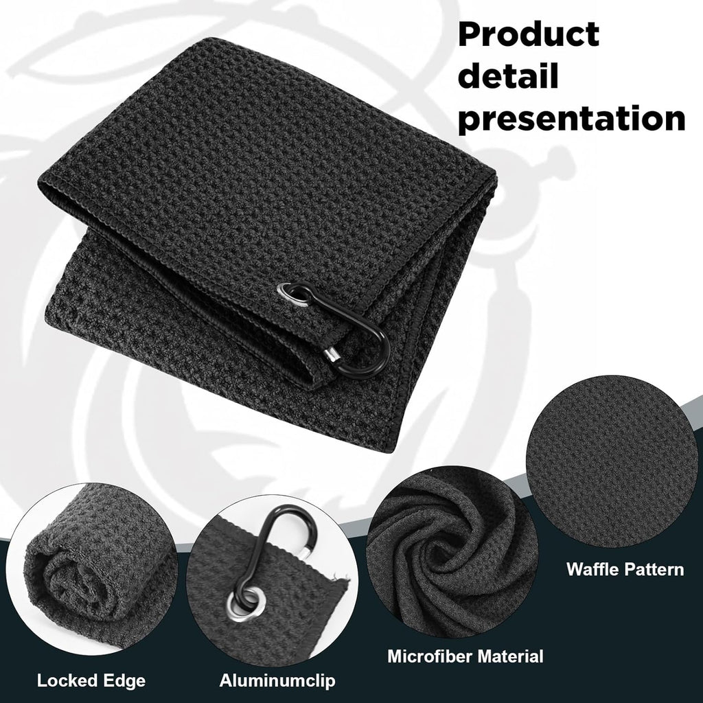 3 Pack Microfiber Fishing Towels with Clip, 16" X 16", Waffle Pattern for Effective Cleaning of Fishing Gears or Dirty Hands, Perfect for Camping Towels and Hiking Towles